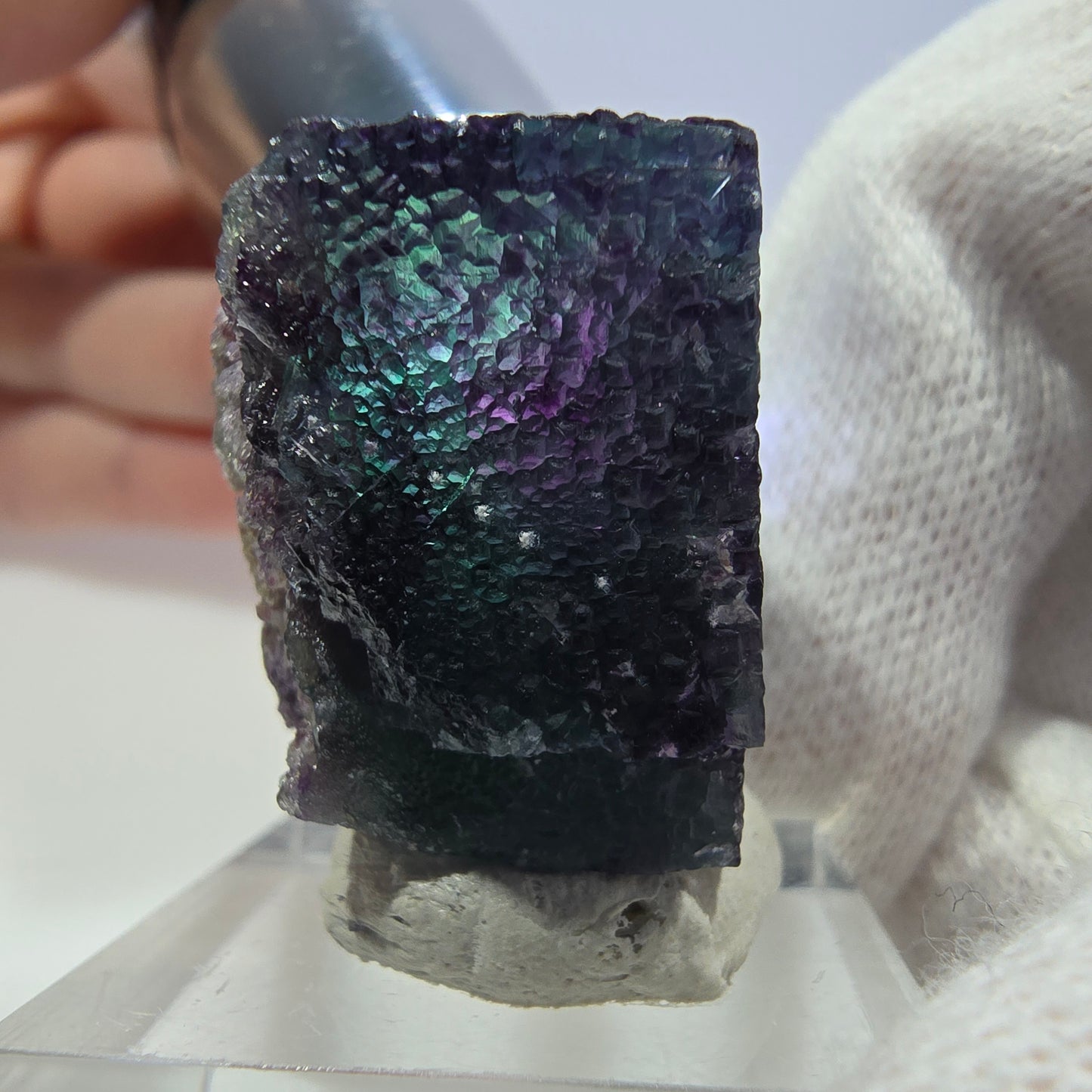 Clear Phantom Fluorite Cube Specimen zonal green purple Okorusu, Namibia 37*27*19mm 
