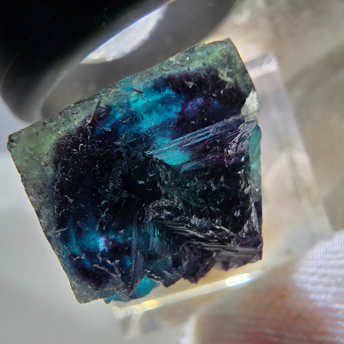 Spécimen de cube de fluorite fantôme, zonal – Nouvelle découverte ! Okorusu, Namibie, 26 x 16 x 16 mm 