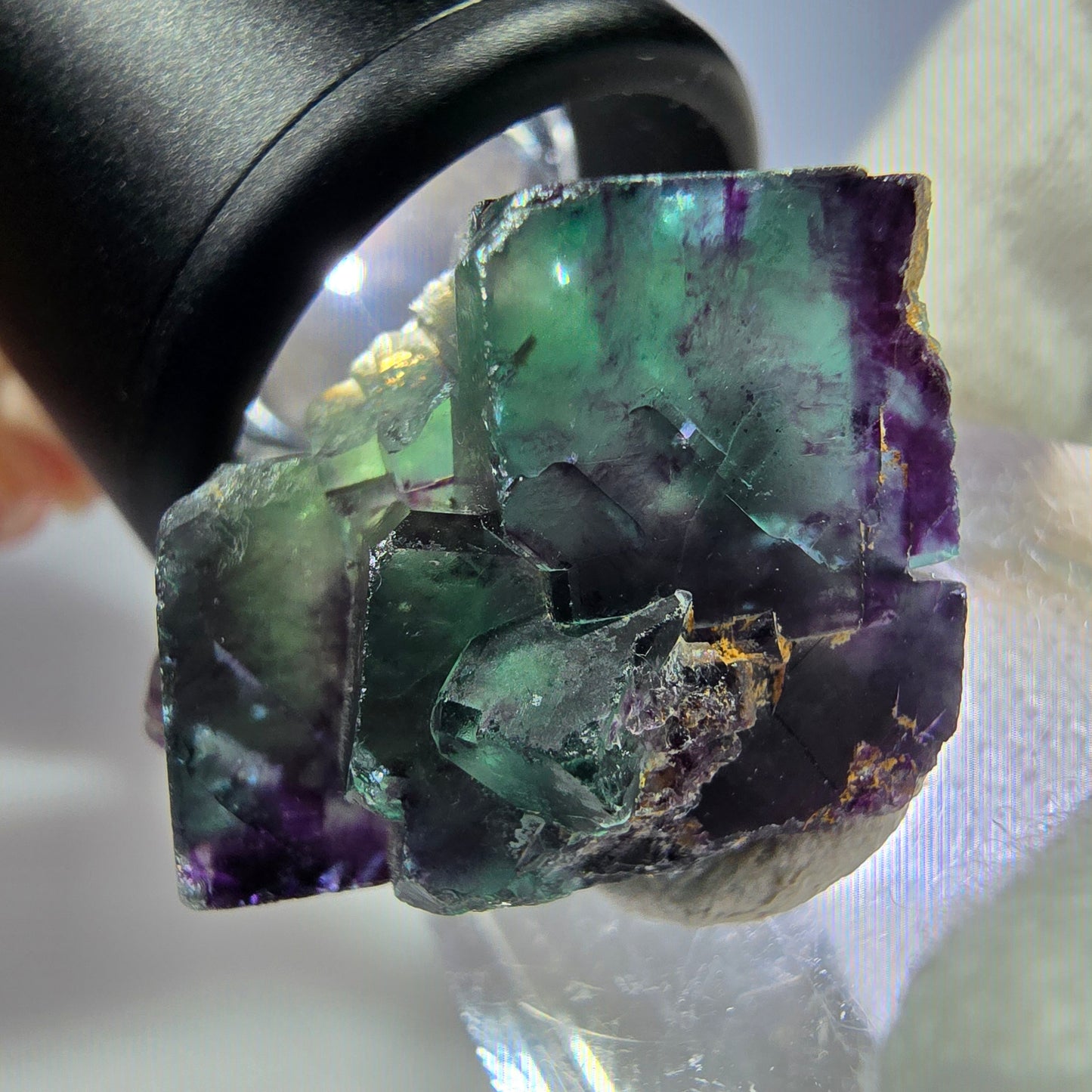 Spécimen rare de cube de fluorite fantôme, vert zonal et violet, Okorusu, Namibie, 29 x 22 x 20 mm 