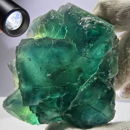 Rare spécimen de cube de fluorite fantôme, parqueté vert Okorusu, Namibie, 77 x 73 x 27 mm 