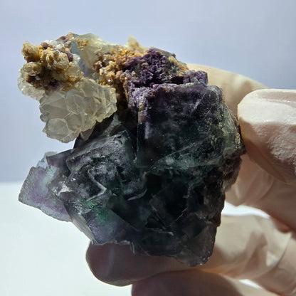 Rare cube de fluorite fantôme, spécimen de quartz vert violet Okorusu Namibie 42*41*24mm 