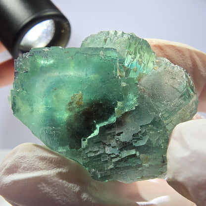 Spécimen de cube de fluorite fantôme transparente, vert parqueté, Okorusu, Namibie, 43 x 37 x 24 mm 