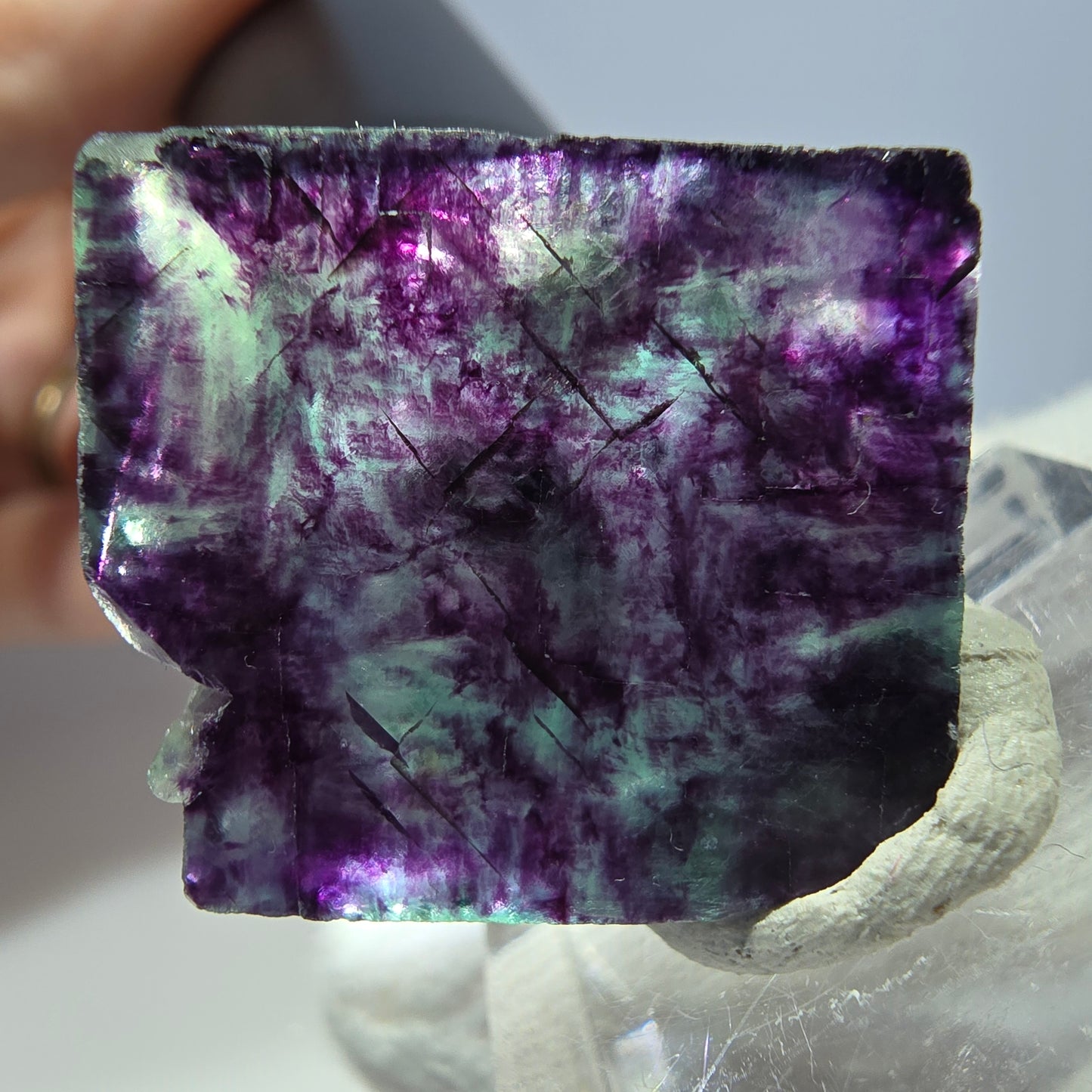 Seltener Phantom Fluorit Würfel, zonal grün lila Okorusu, Namibia 28*28*13mm