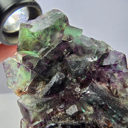 Rare spécimen de cube de fluorite fantôme, vert-violet, Okorusu, Namibie, 64 x 35 x 14 mm 