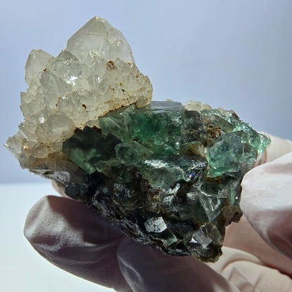 Rare cube de fluorite fantôme, spécimen de quartz vert Okorusu, Namibie, 52 x 37 x 35 mm 