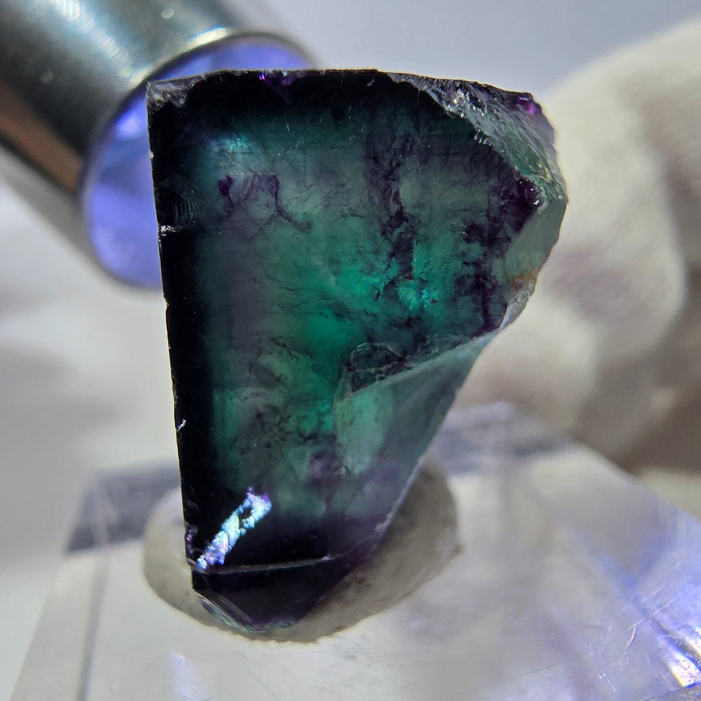 Rare cube de fluorite fantôme, vert violet zonal Okorusu, Namibie 29*25*15 mm 