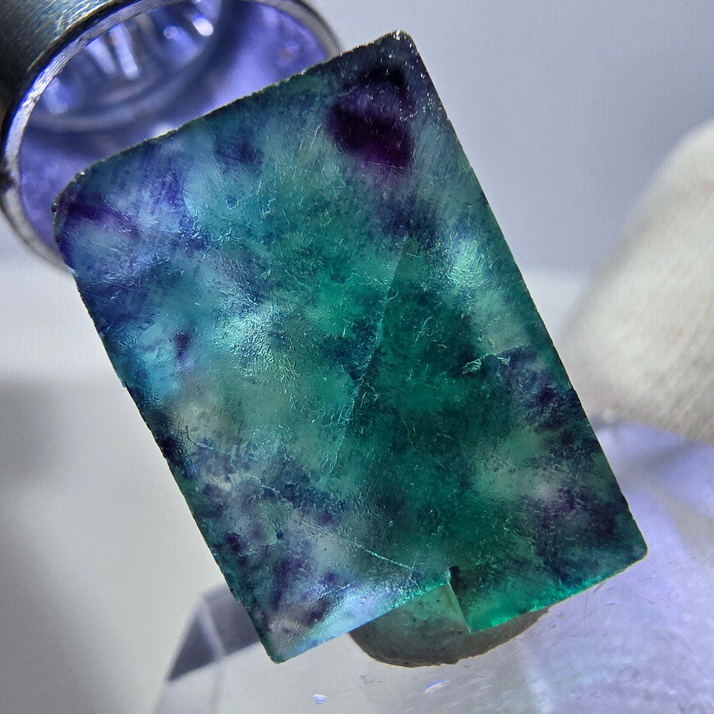 Rare cube de fluorite fantôme zonal, vert violet Okorusu, Namibie 23*21*12mm 