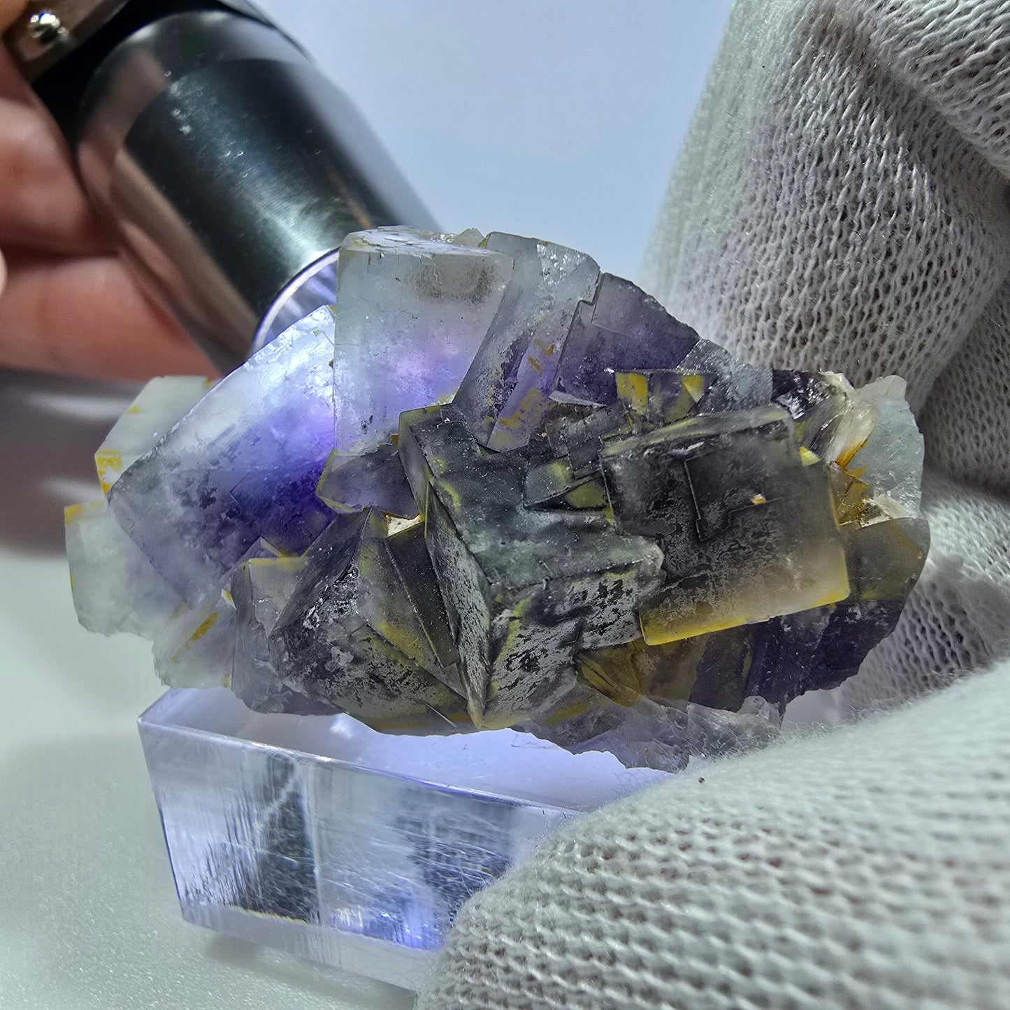 Seltene Phantom Fluorit Würfel Stufe blau lila Okorusu, Namibia 50*28*22mm