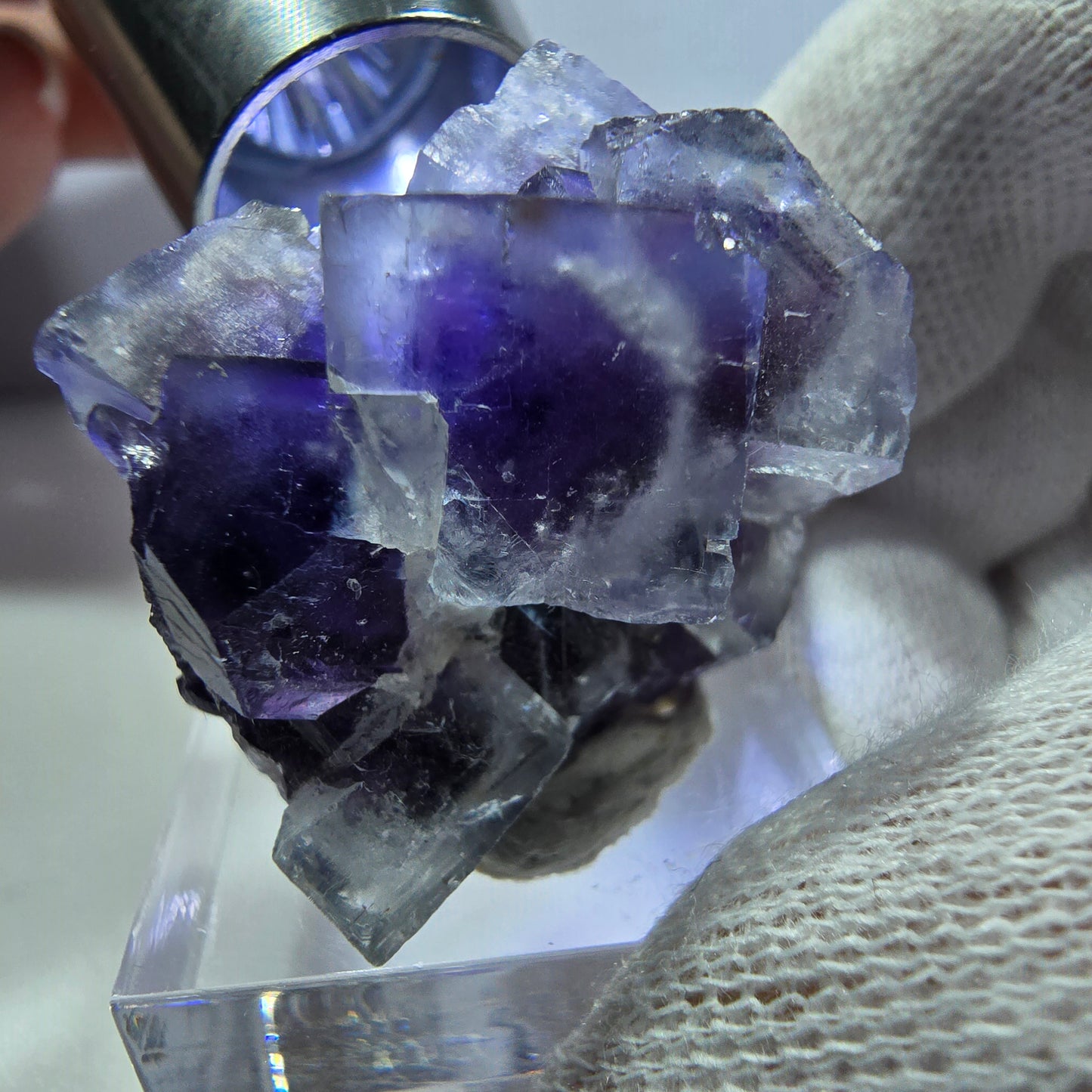 Seltene Phantom Fluorit Würfel Stufe blau lila Okorusu, Namibia 26*28*21mm