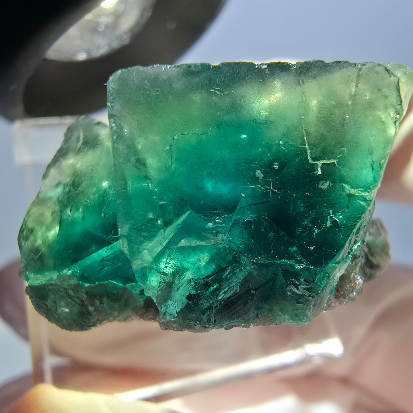 Spécimen de cube de fluorite fantôme, vert violet, Okorusu, Namibie, 27 x 22 x 15 mm 