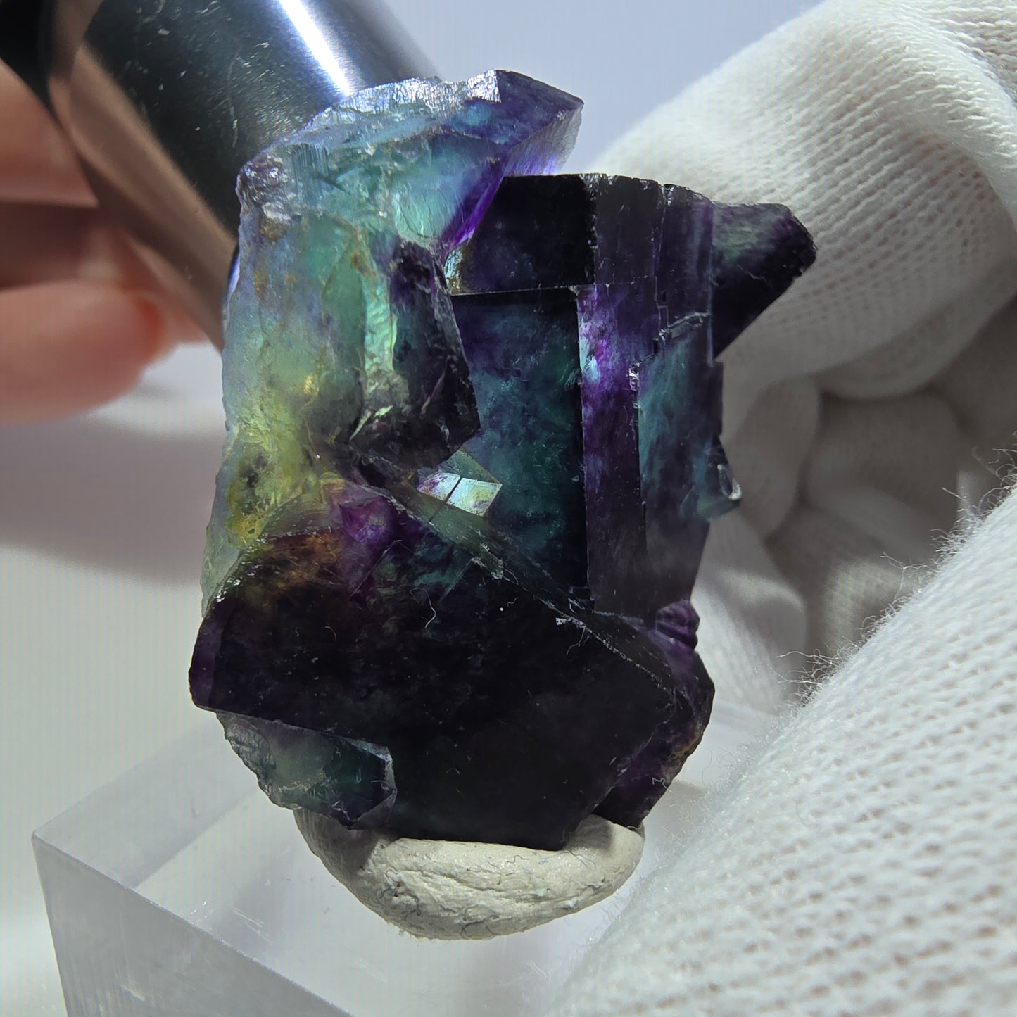 Seltene Phantom Fluorit Würfel Stufe zonal grün lila Okorusu, Namibia 43*34*16mm