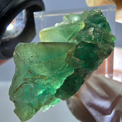 Spécimen de cube de fluorite fantôme, vert violet, Okorusu, Namibie, 35 x 19 x 19 mm 