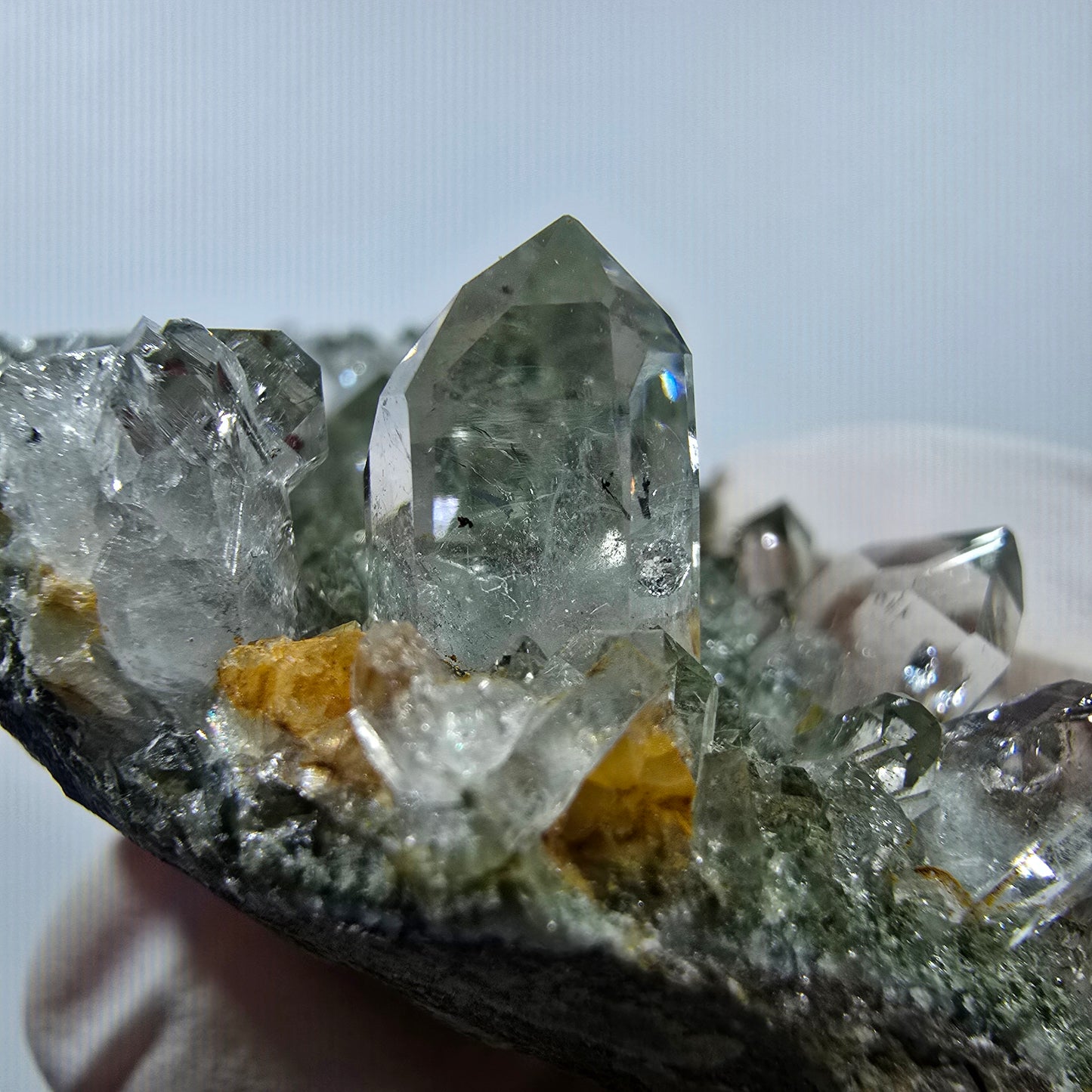 Starburst Harlequin Quartz, Analcim, Chlorite Streep Mine Gobo. Namibia 53*39*28mm 