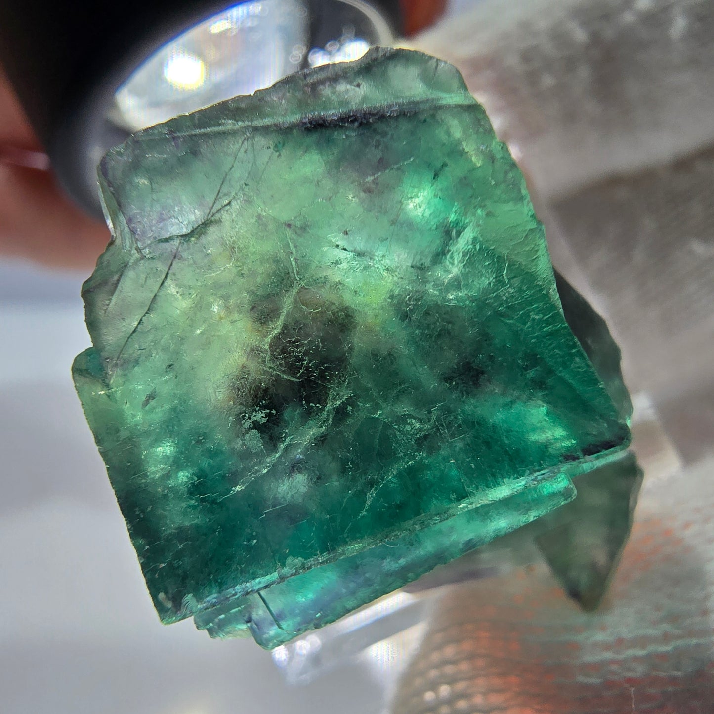 Spécimen zonal de cube de fluorite fantôme, vert violet, Okorusu, Namibie, 30 x 28 x 24 mm 
