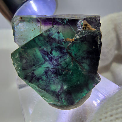 Spécimen rare de cube de fluorite fantôme, vert zonal et violet, Okorusu, Namibie, 30 x 21 x 17 mm 