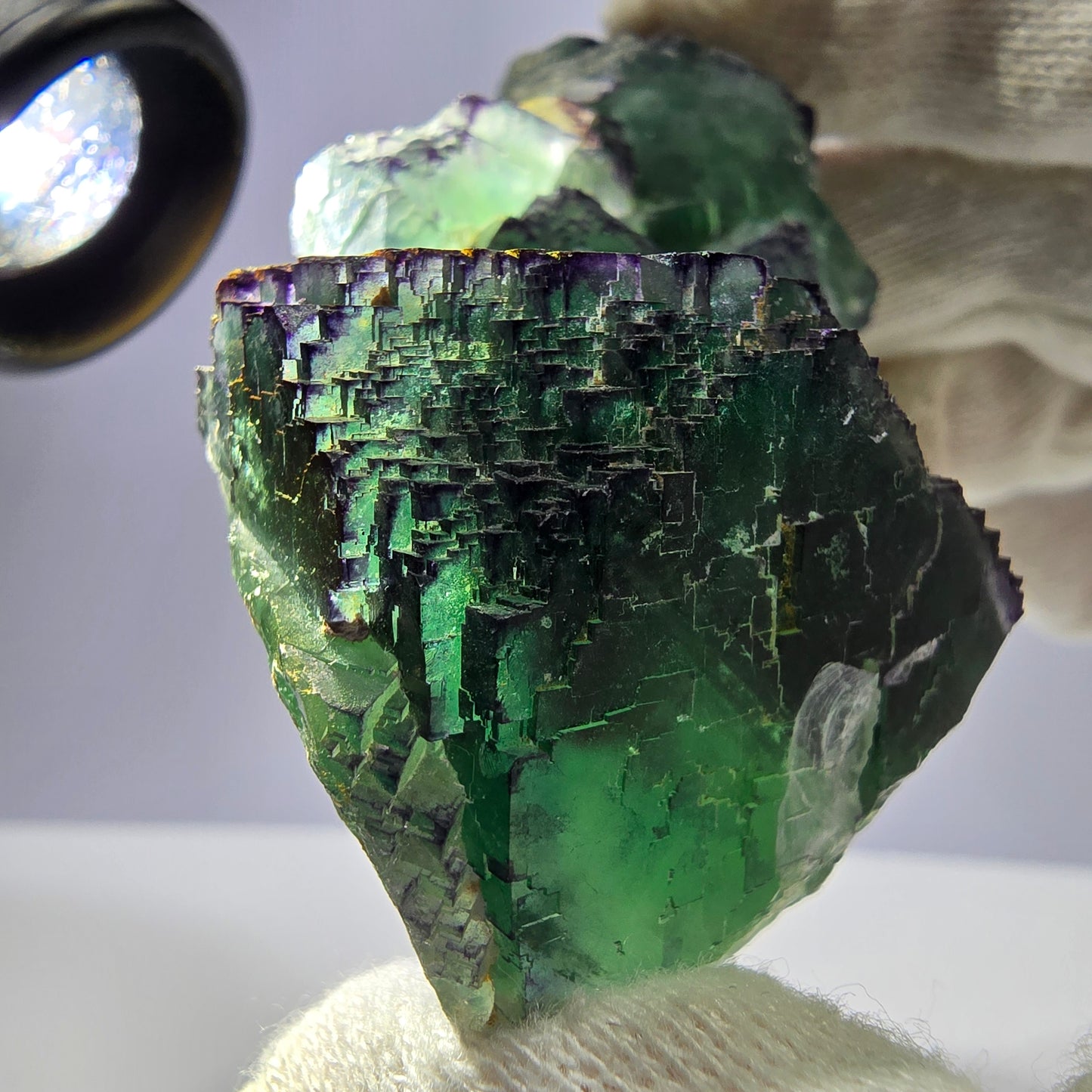 Spécimen de cube de fluorite fantôme transparent, parqueté, zonal, Okorusu, Namibie, 92 x 51 x 28 mm 