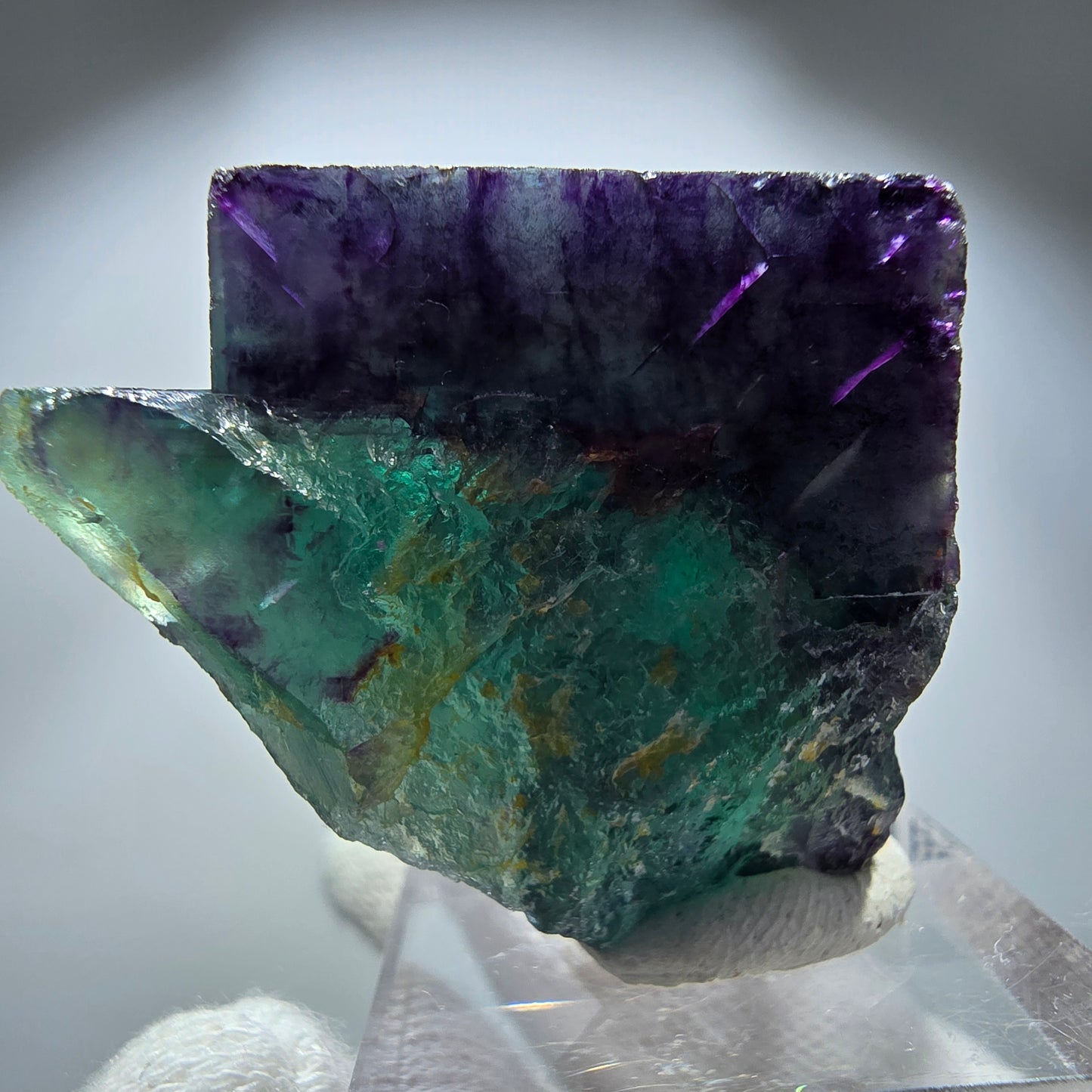 Rare spécimen de cube de fluorite fantôme, vert-violet zonal, Okorusu, Namibie, 33 x 27 x 30 mm 