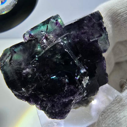 Seltene Phantom Fluorit Würfel Stufe zonal grün lila Okorusu, Namibia 38*33*23mm
