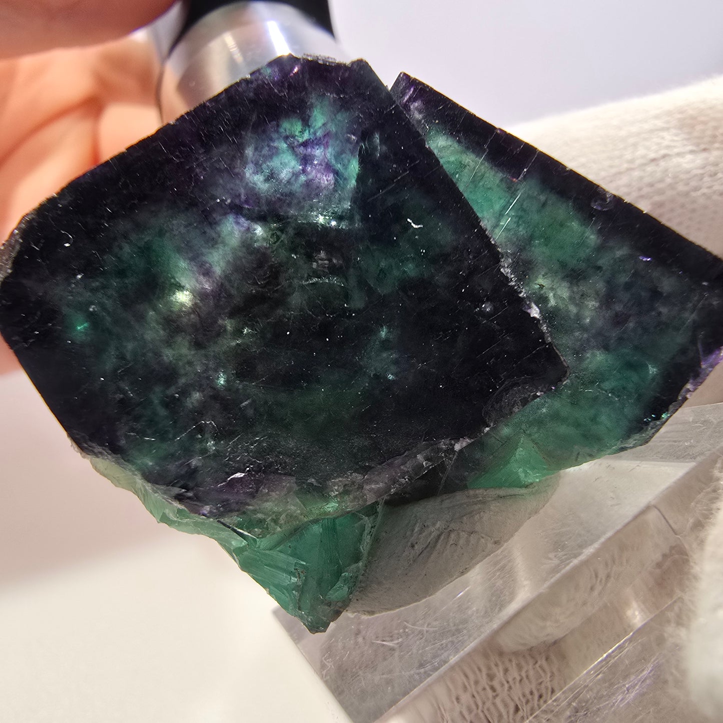 Clear Phantom Fluorite Cube Specimen zonal green purple Okorusu, Namibia 45*37*29mm 