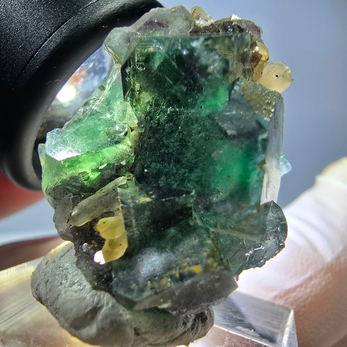 Phantom Fluorit Würfel, Quarz Stufe, grün Okorusu, Namibia 28*23*16mm