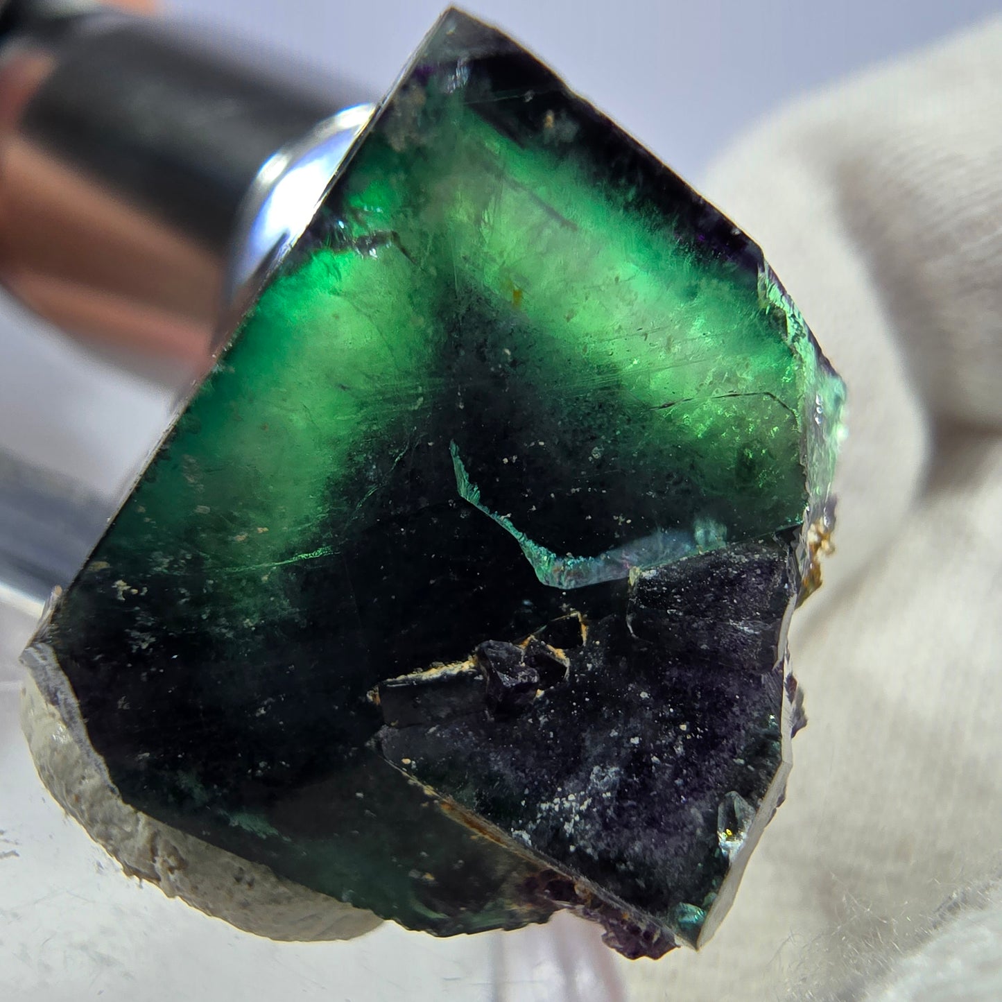 Seltene Phantom Fluorit Würfel Stufe zonal grün lila Okorusu, Namibia 33*21*19mm