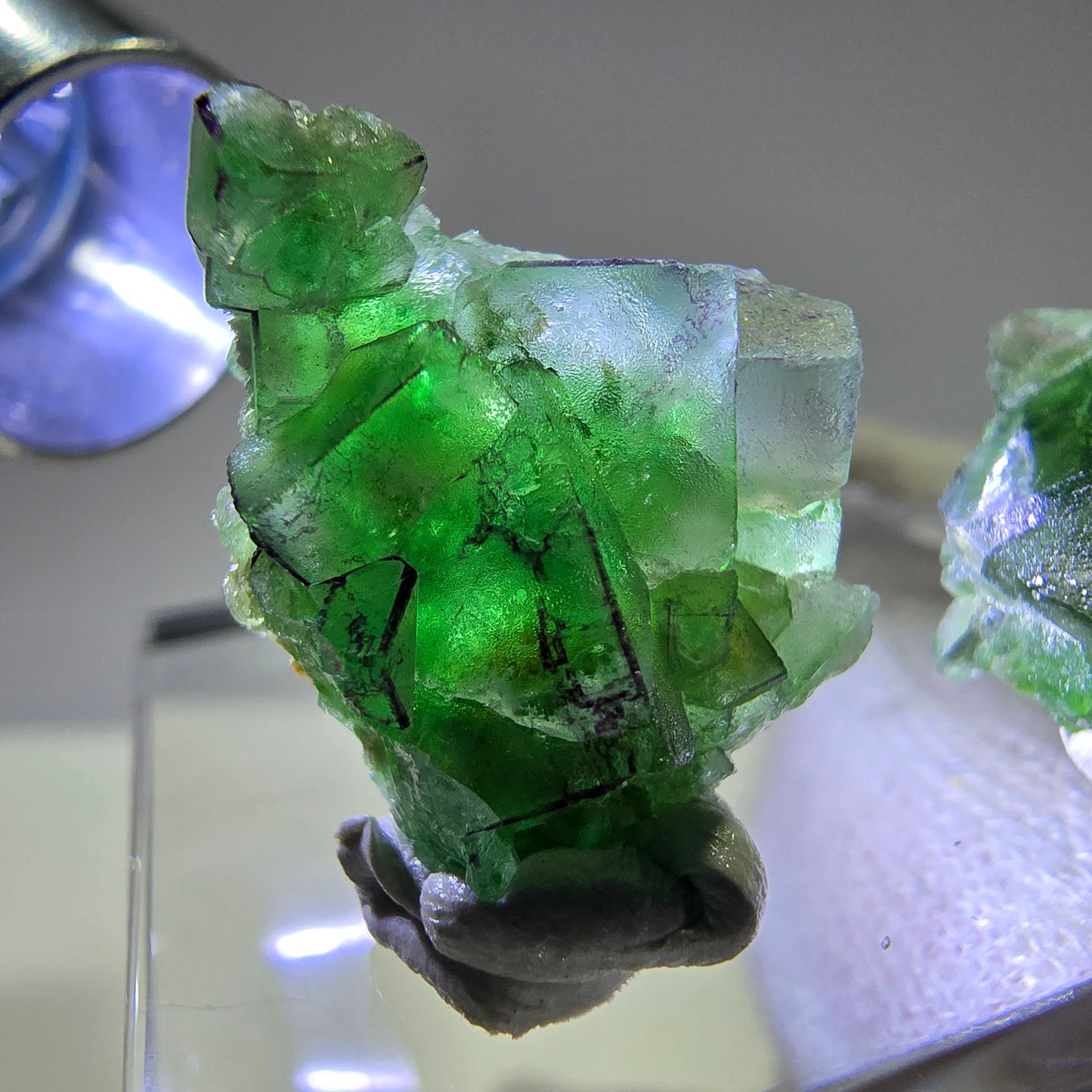 Lot de 2 cubes de fluorite fantôme, spécimen de muscovite d'Erongo, Namibie, 22 + 14 mm 