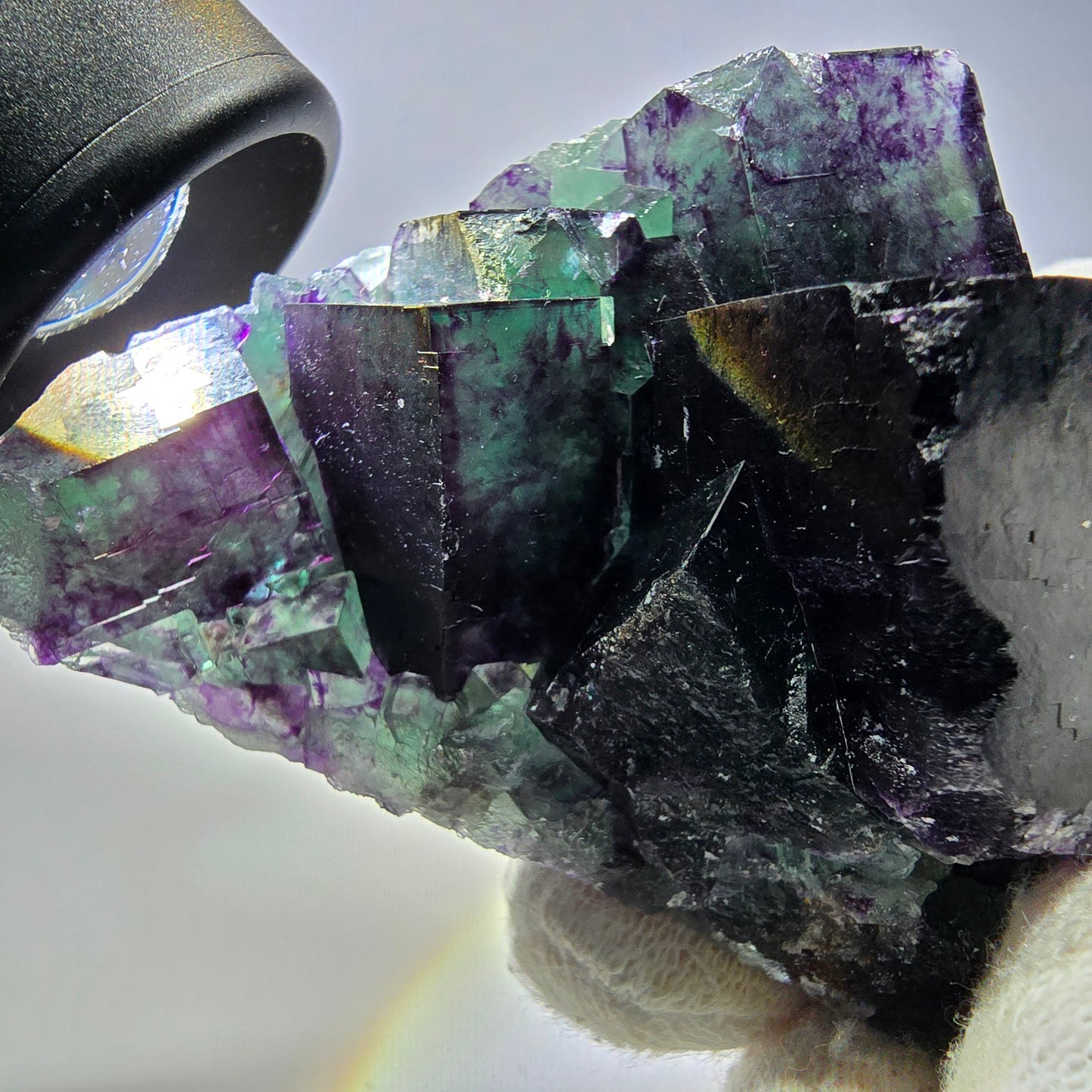 Seltene Phantom Fluorit Würfel Stufe zonal grün lila Okorusu, Namibia 69*50*40mm
