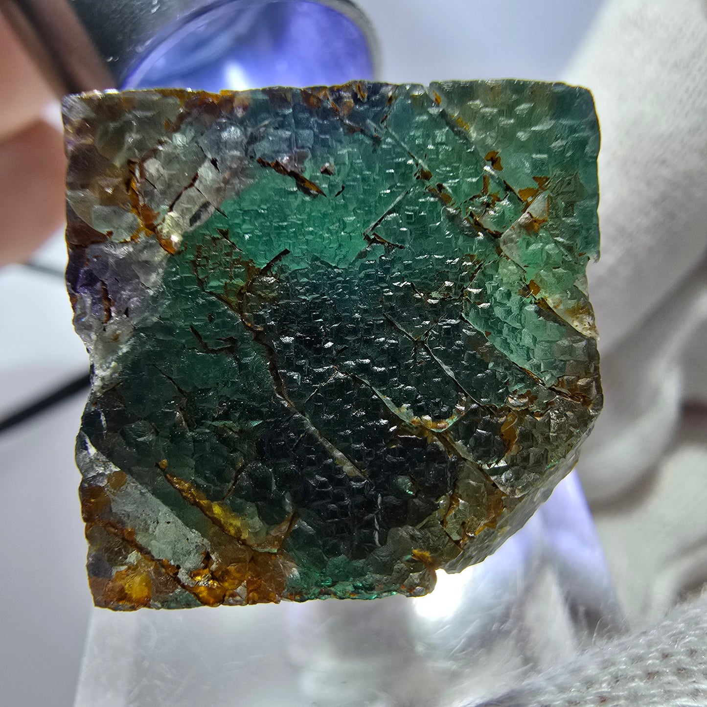 Rare cube de fluorite fantôme zonal, vert violet Okorusu, Namibie 28*25*20mm 