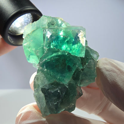 Spécimen de cube de fluorite fantôme transparente, vert parqueté, Okorusu, Namibie, 46 x 31 x 30 mm 
