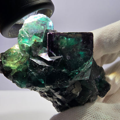 Rare spécimen de cube de fluorite fantôme, parqueté zonal Okorusu Namibie 73 x 44 x 33 mm 