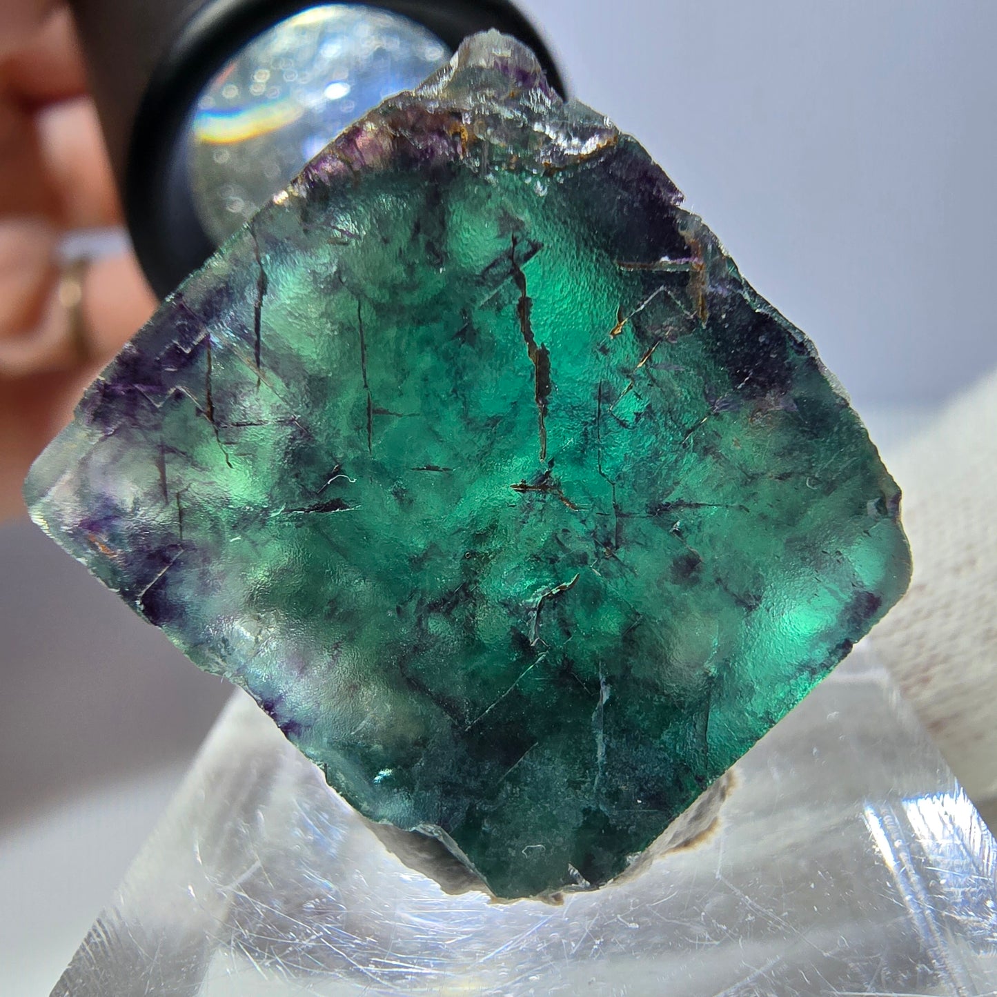 Seltener Phantom Fluorit Würfel, zonal grün lila Okorusu, Namibia 21*19*19mm
