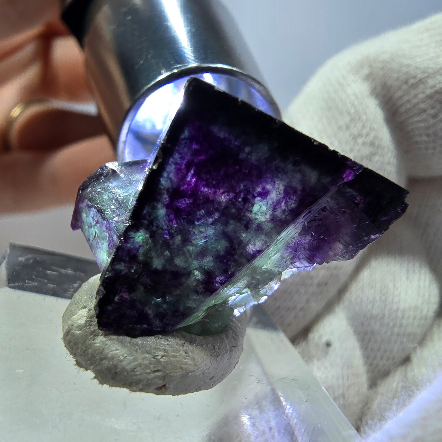 Klare Phantom Fluorit Würfel Stufe zonal grün lila Okorusu, Namibia 23*17*22mm