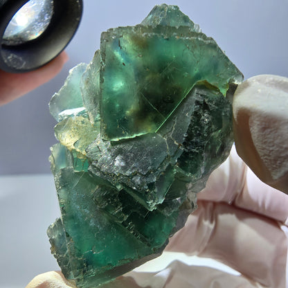 Rare cube de fluorite fantôme, spécimen de quartz vert Okorusu, Namibie, 55 x 36 x 20 mm 