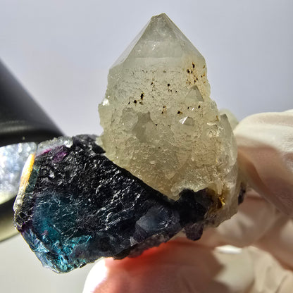 Rare cube de fluorite fantôme, spécimen de quartz vert violet Okorusu Namibie 49*41*29mm 