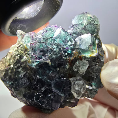 Rare cube de fluorite fantôme, spécimen de quartz vert violet Okorusu Namibie 43*33*26mm 