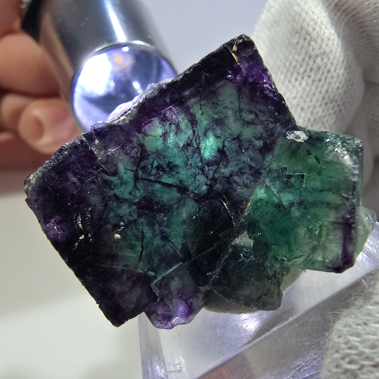 Seltene Phantom Fluorit Würfel Stufe zonal grün lila Okorusu, Namibia 39*34*24mm