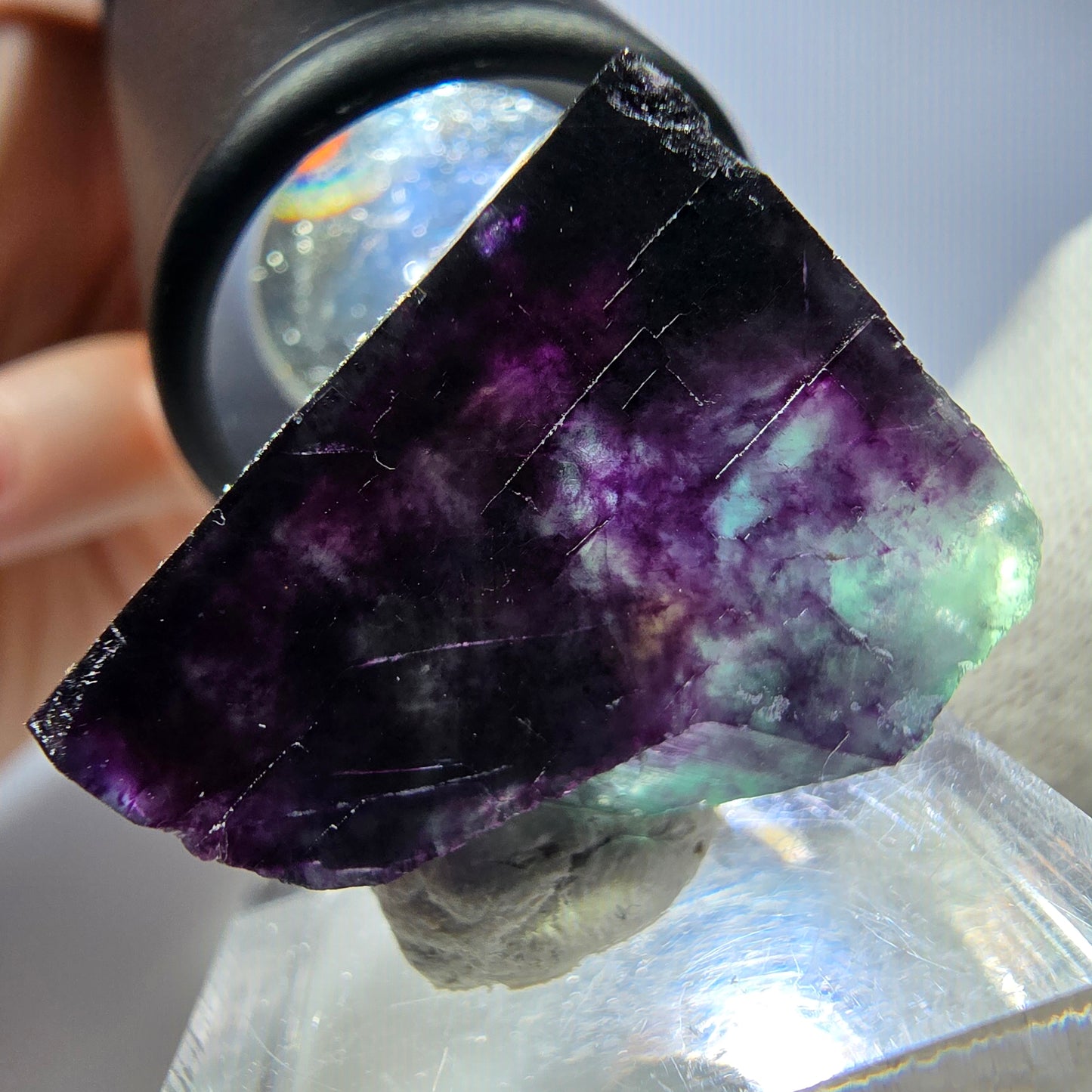 Seltener Phantom Fluorit Würfel, zonal grün lila Okorusu, Namibia 23*20*18mm