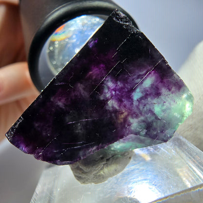 Seltener Phantom Fluorit Würfel, zonal grün lila Okorusu, Namibia 23*20*18mm