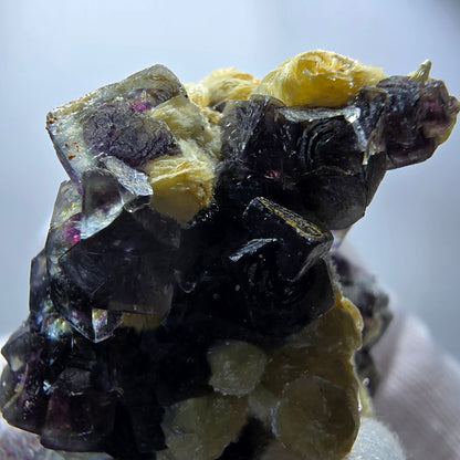 Cubes de fluorite fantôme colorés, hyalite, spécimen de muscovite, Erongo, Namibie, 42 x 39 x 28 mm 