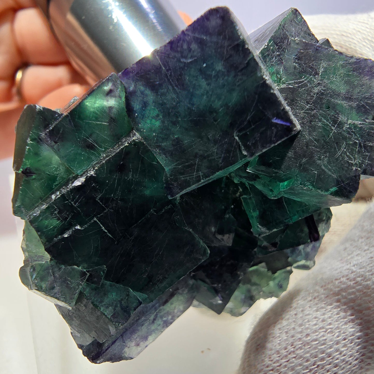 Clear Phantom Fluorite Cube Specimen zonal green purple Okorusu, Namibia 55*40*40mm 