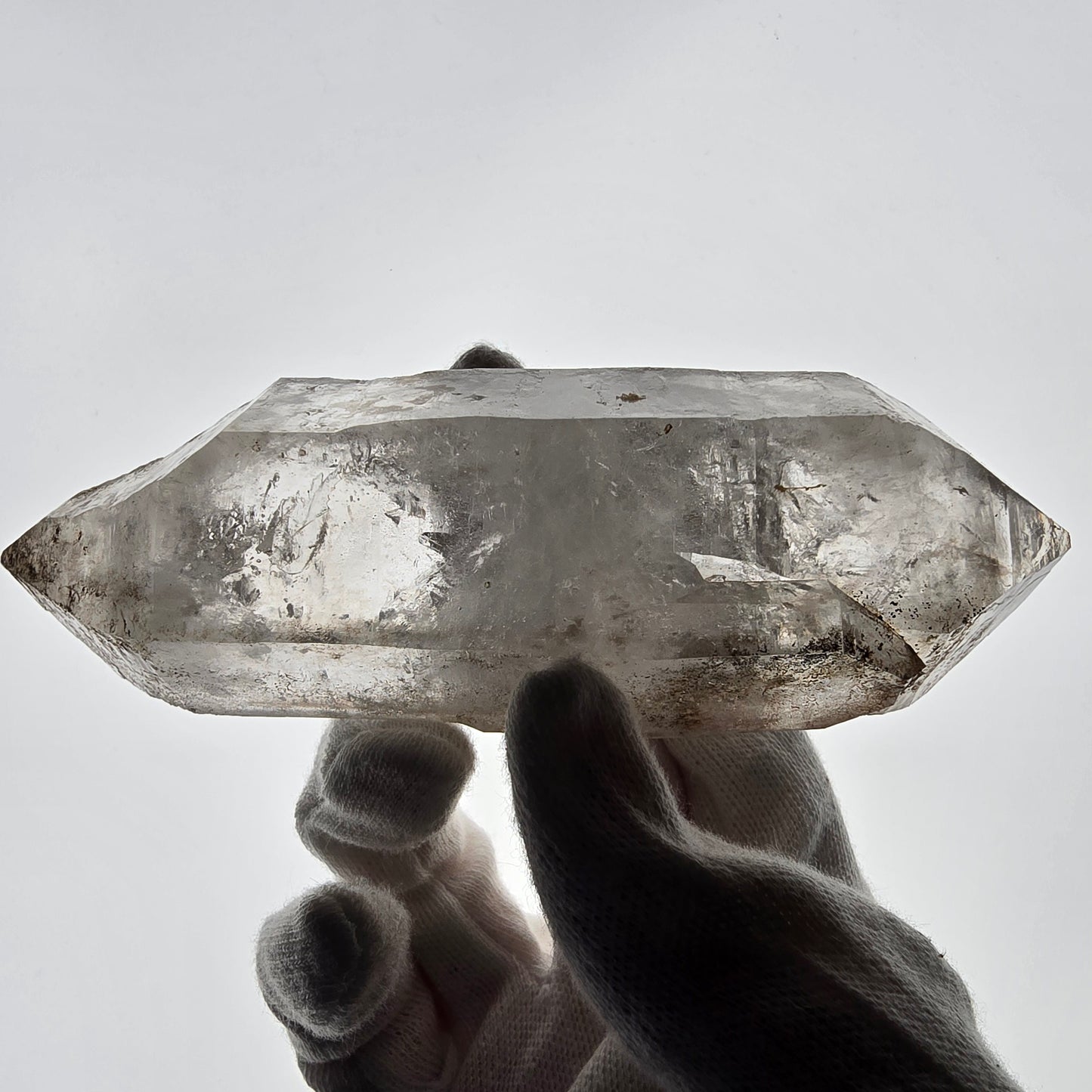 Quartz fumé squelette Enhydro DT UV Calcite, grosse bulle Valentine Pocket Namibie 134*45*37mm 