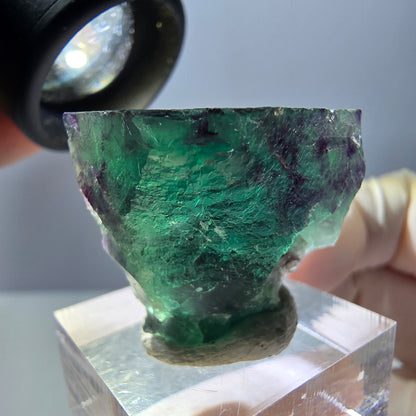 Phantom Fluorit Würfel Stufe, parkettiert grün lila Okorusu, Namibia 25*23*18mm
