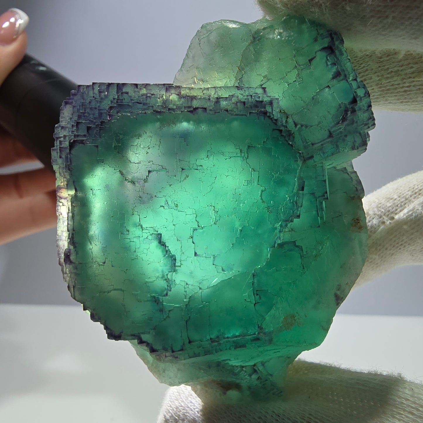 Phantom Fluorit Würfel Stufe parkettiert zonal Okorusu Namibia 78*60*37mm