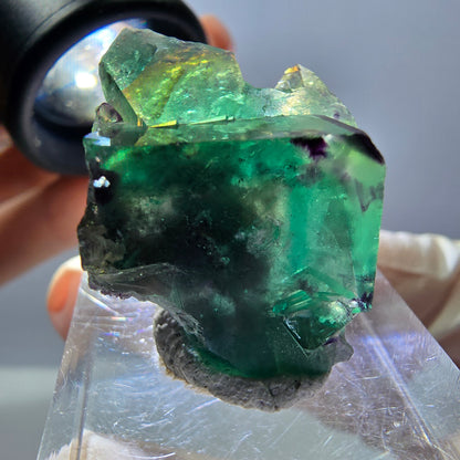 Phantom Fluorit Würfel Stufe, grün lila Okorusu, Namibia 30*20*12mm