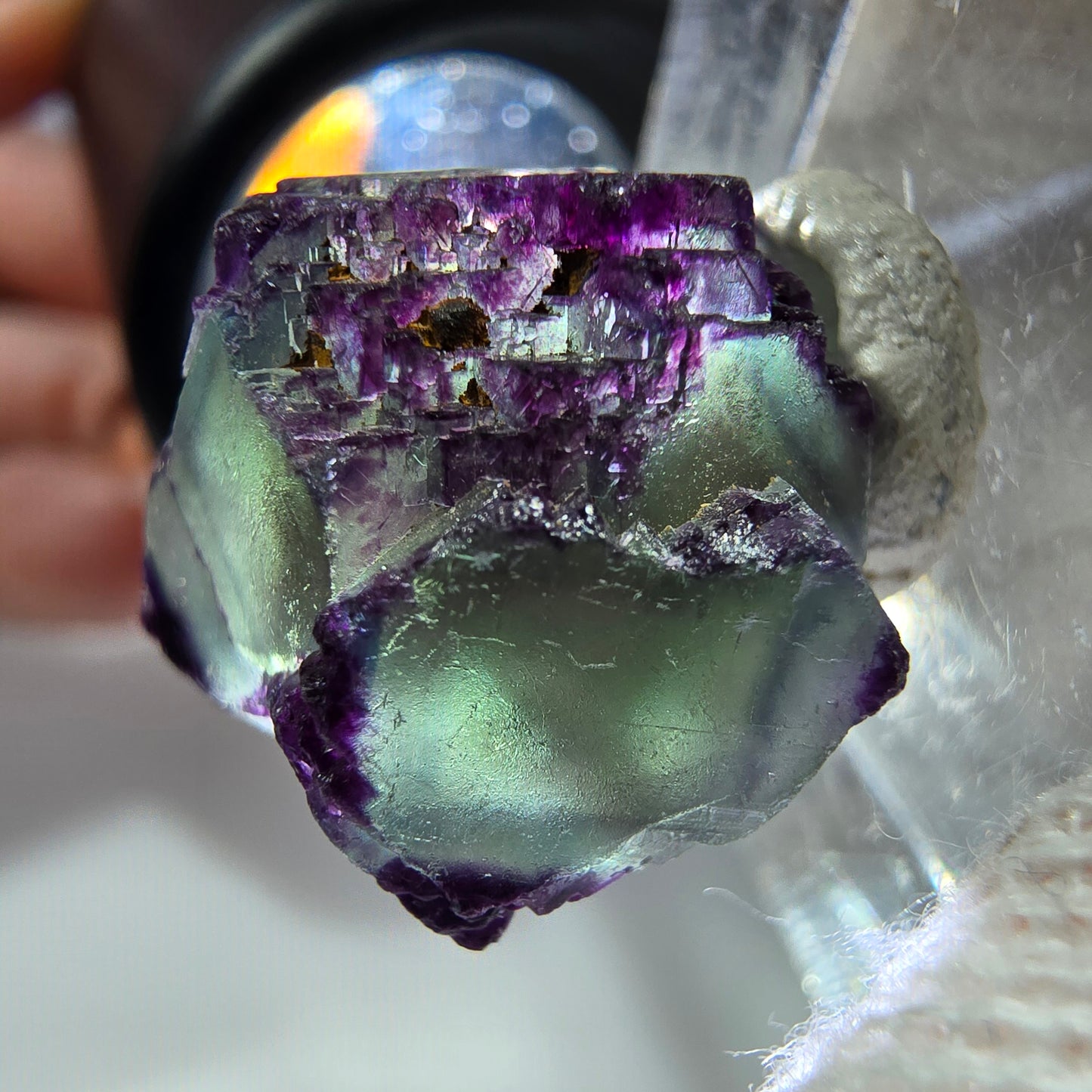 Rare spécimen de cube de fluorite fantôme, vert-violet zonal, Okorusu, Namibie, 19 x 19 x 12 mm 