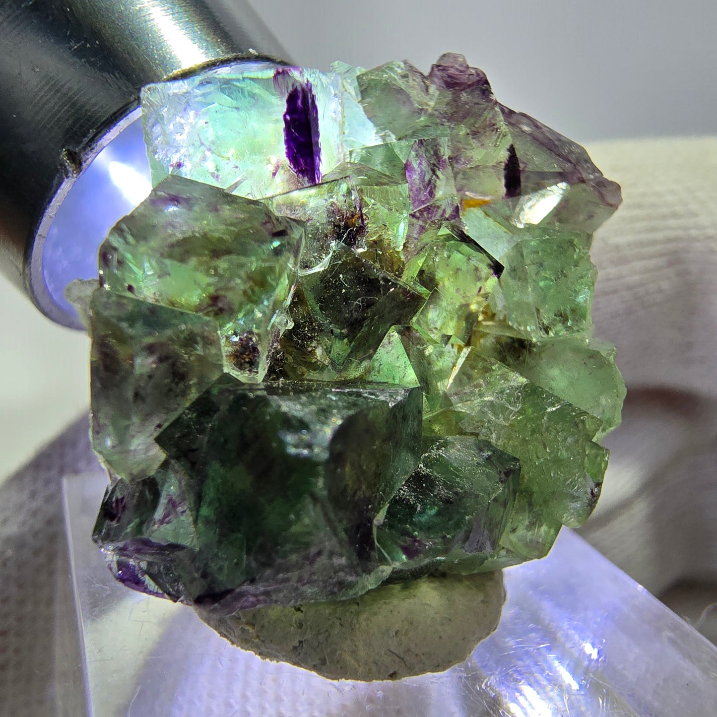 Spécimen zonal de cube de fluorite fantôme, vert violet, Okorusu, Namibie, 30 x 28 x 13 mm 