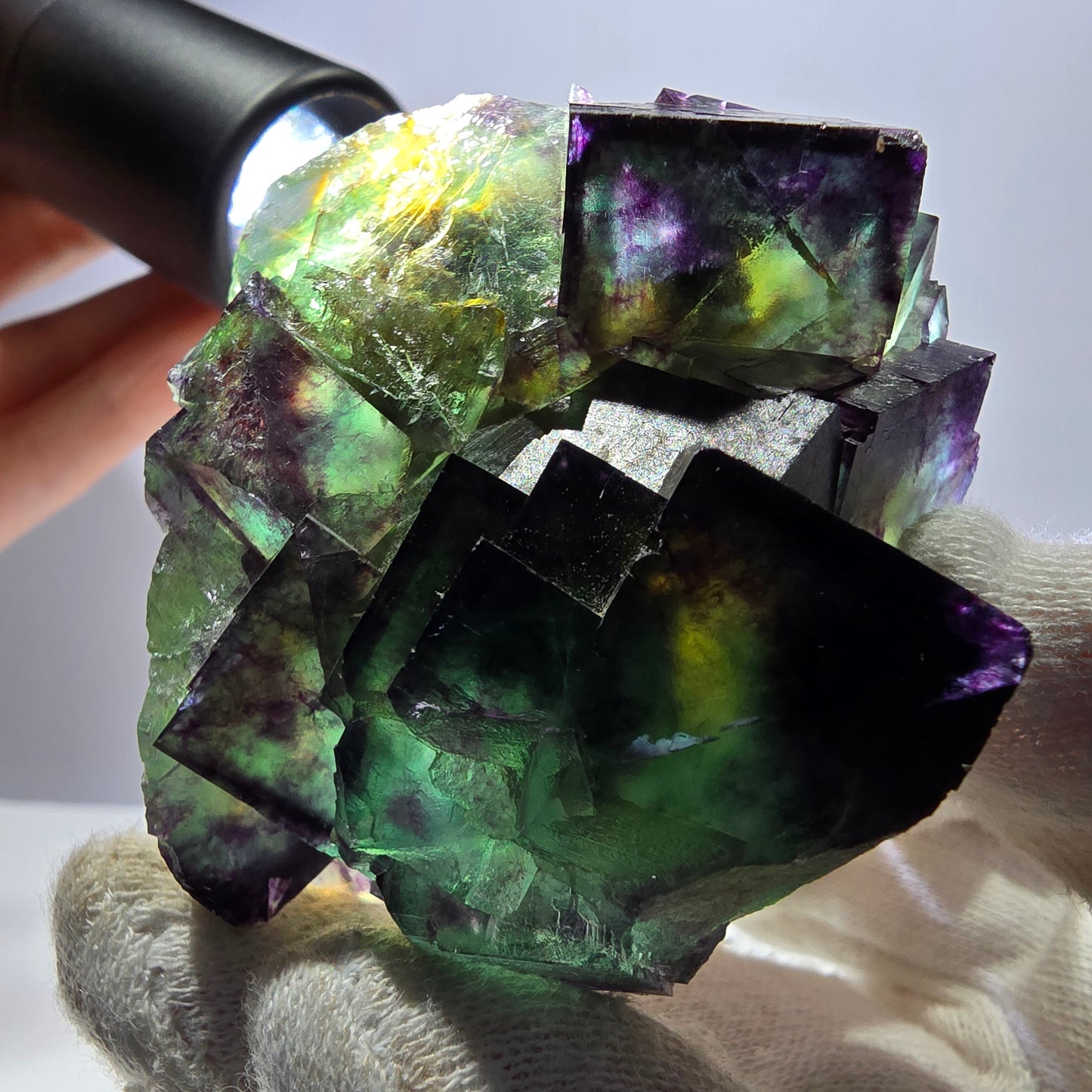 Phantom Fluorit Würfel Stufe parkettiert zonal Okorusu Namibia 63*51*30mm