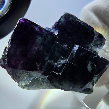 Spécimen rare de cube de fluorite fantôme, vert zonal et violet, Okorusu, Namibie, 47 x 35 x 28 mm 