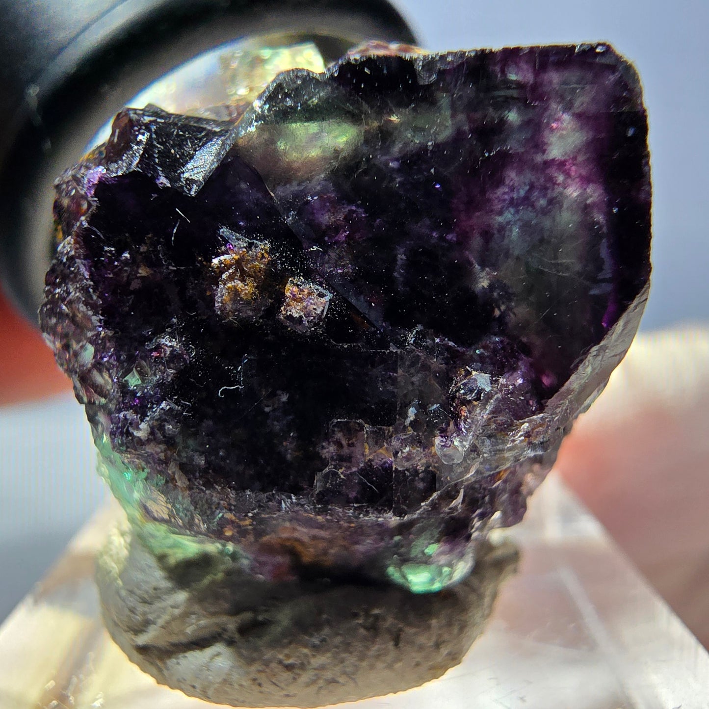 Klarer Phantom Fluorit Würfel, grün lila Okorusu, Namibia 24*22*13mm
