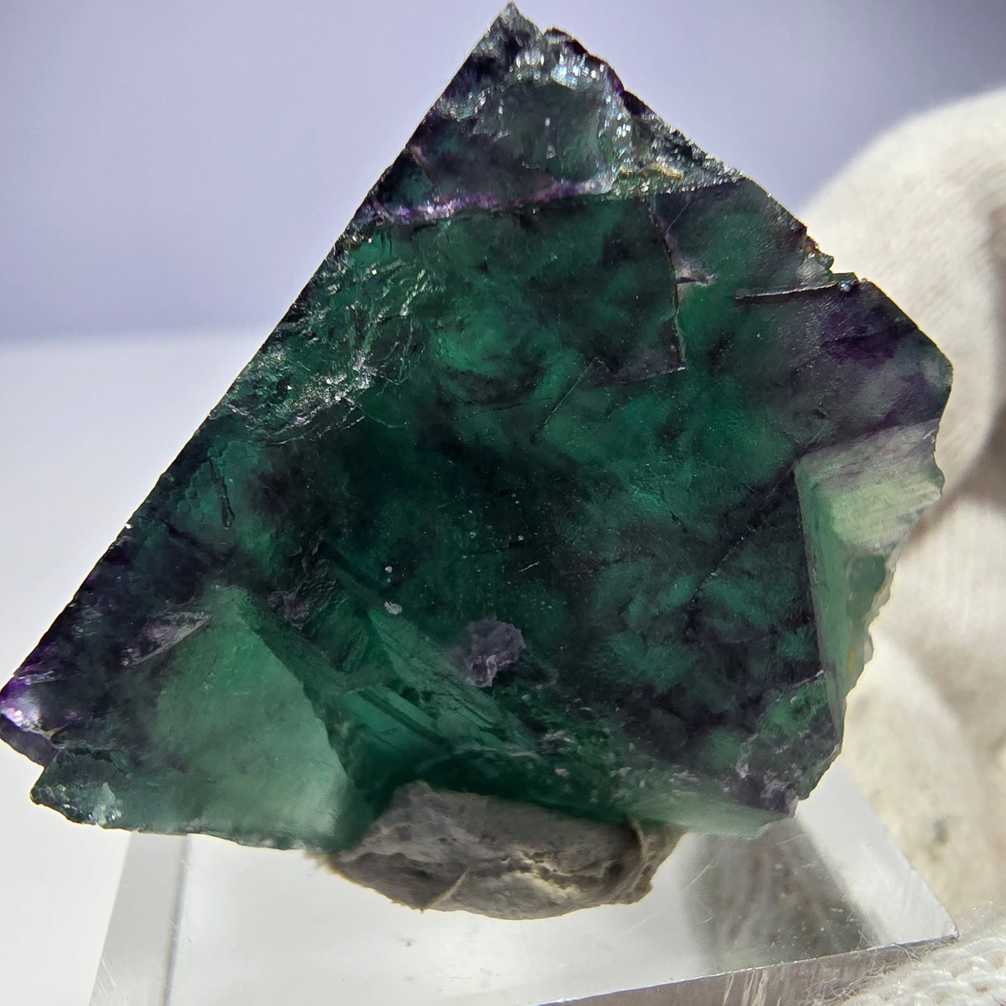 Spécimen rare de cube de fluorite fantôme, vert zonal et violet, Okorusu, Namibie, 36 x 22 x 29 mm 
